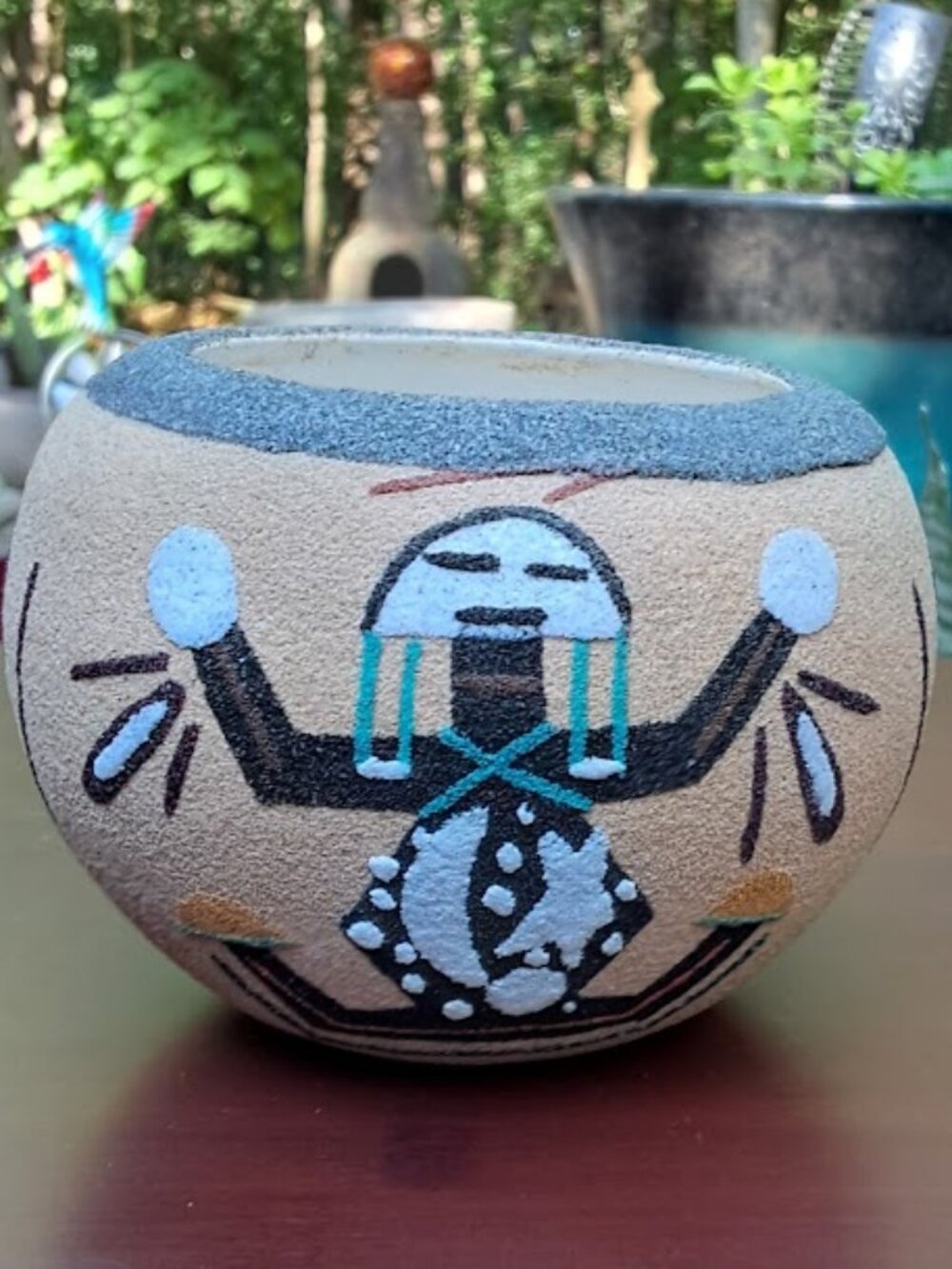 Southwestern Navajo-Style Sand Art Vessel with Yei figures; Health & Harmony - Picture 3 of 8